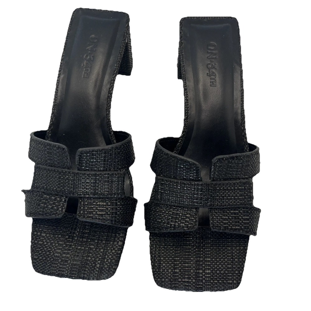 On 34th Womens BEATRIS Black Slip On Open Square Mule Sandals Shoes 5M